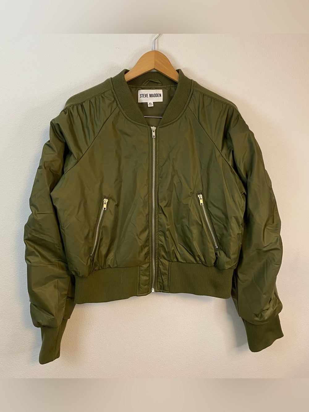 Steve Madden Eva Cropped Bomber Jacket‎ Olive Green Full Zip Women’s XL